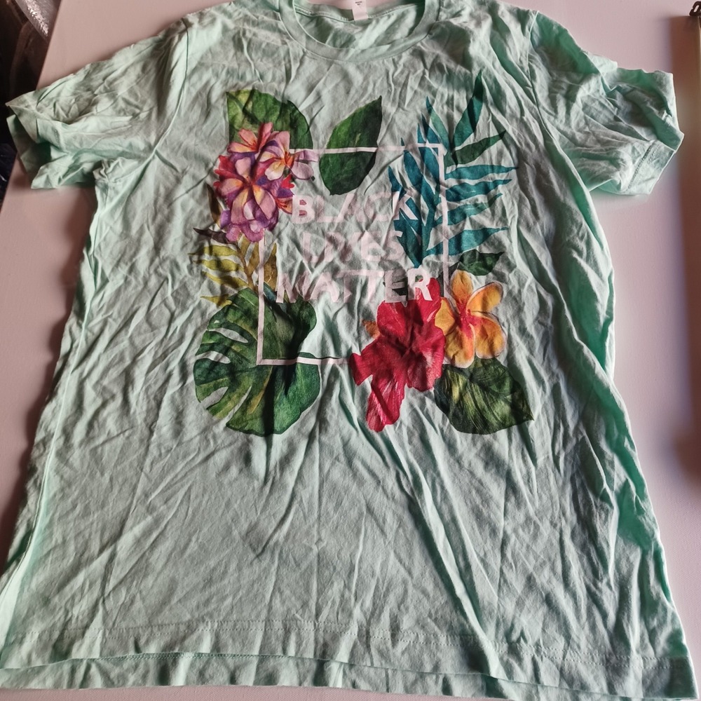 Bella Canvas Mint Green Black Lives Matter Tropical Floral Graphic T-Shirt L